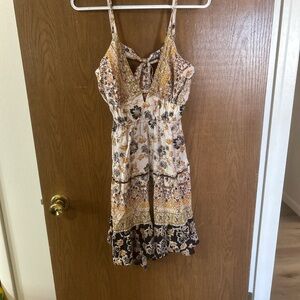 Angie Mustard Floral Tiered Spaghetti adjustable Strap Dress